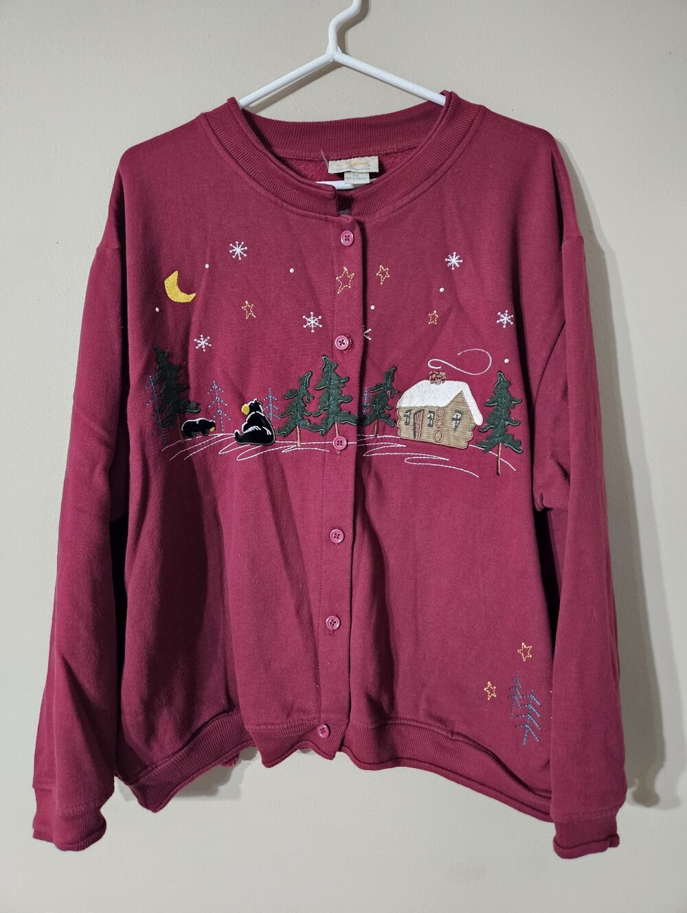 VTG 90s Artisans Christmas Scene Button Up Sweater XXL